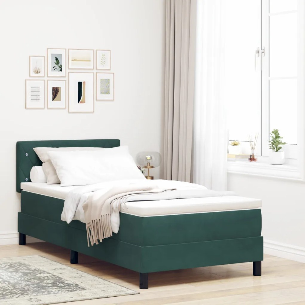 Boxspring Ágy Matraccal és LED-del Sötét Zöld 90x200 cm Bársony