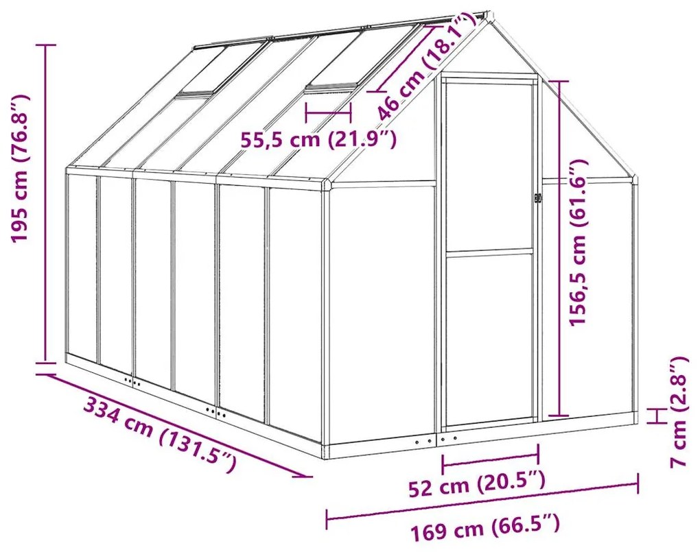 antracitszürke alumínium melegház alapvázzal 334x169x195 cm