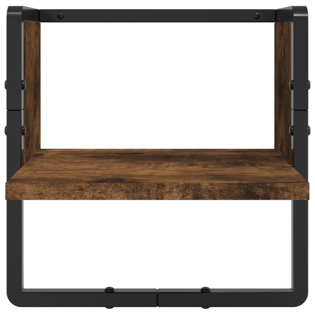 4 részes füstölt tölgy színű szerelt fa fali polc szett rúddal