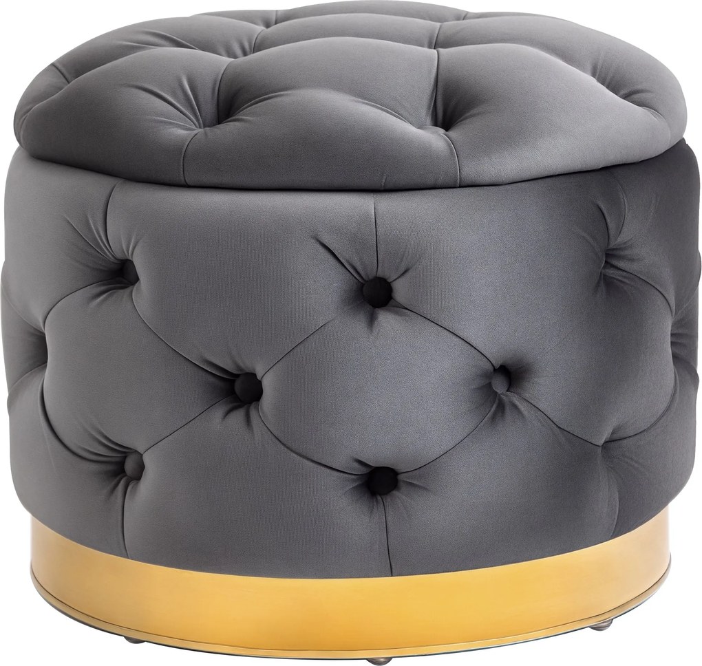 HOMCOM Vintage Puff, Tárolós Puff Padlófokként és Lábpihentőként, Kárpitozott Puff, Fém, Hab, Sötétszürke, 55 x 55 x 42 cm | Aosom