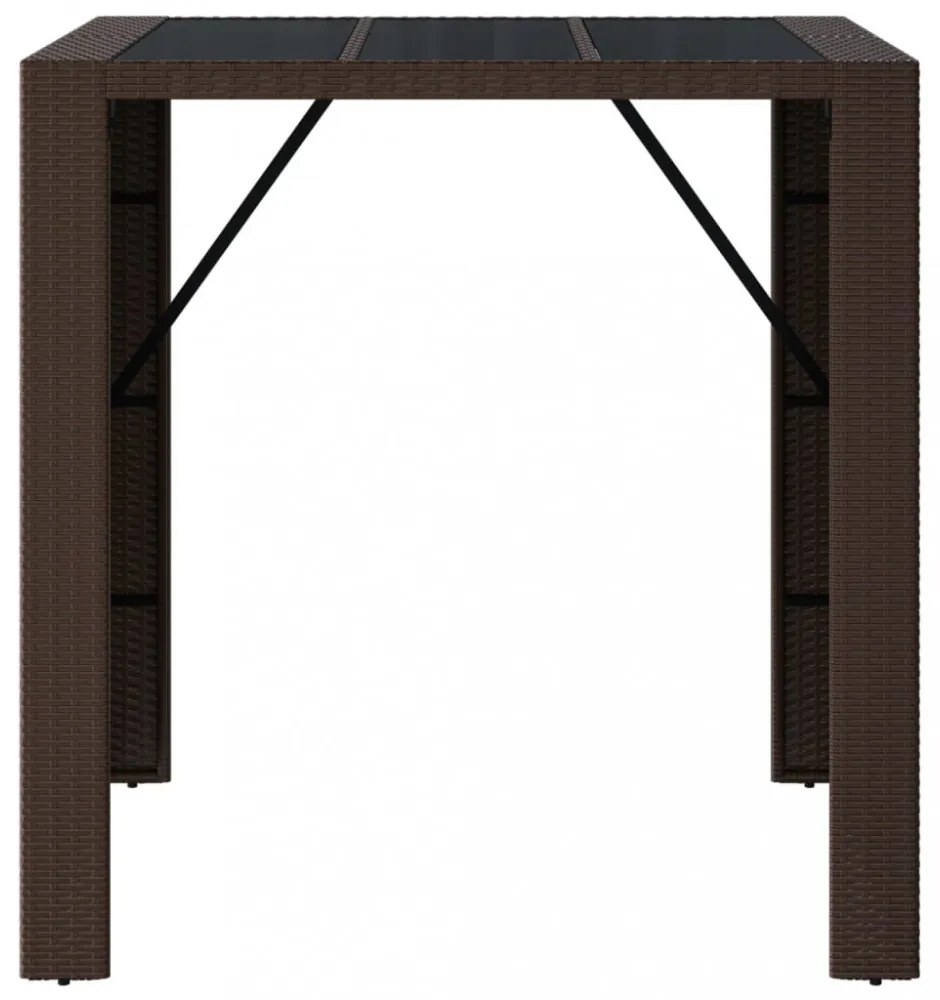 barna polyrattan kerti asztal üveglappal 105 x 80 x 110 cm