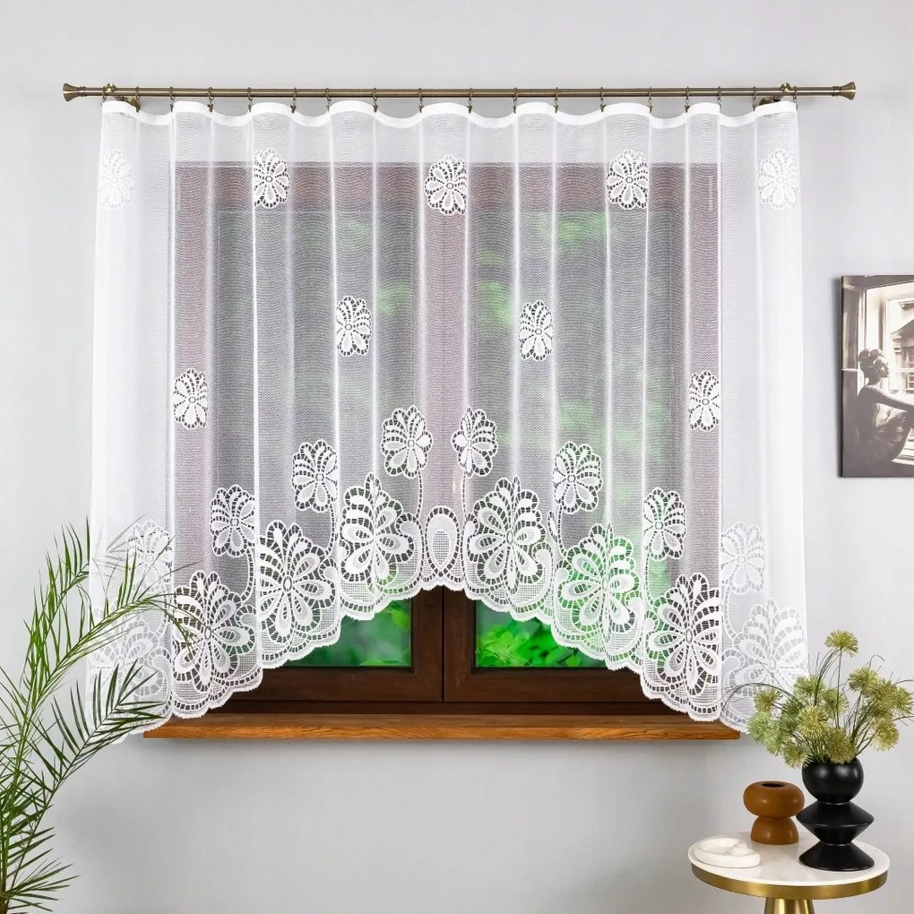 Rövid Függöny Ívvel, Nagy Virágokkal Kész Szalaggal 400X160