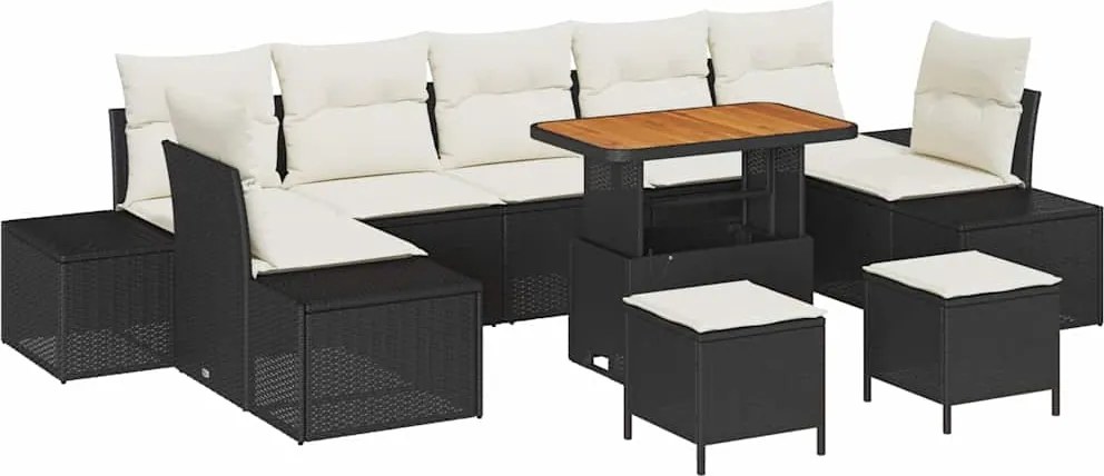 vidaXL Kerti Kanapé Szett párnával tárolóval 10 pcs Fekete Poli rattan