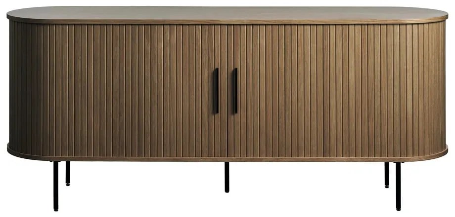 Barna komód tolóajtóval tölgyfa dekorral 180x76x45 cm Nola – Unique Furniture