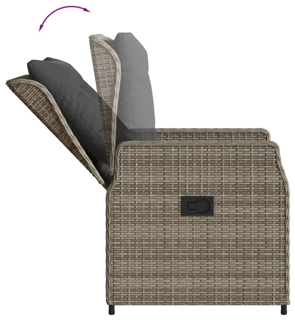 3 részes szürke polyrattan kerti étkezőgarnitúra párnával