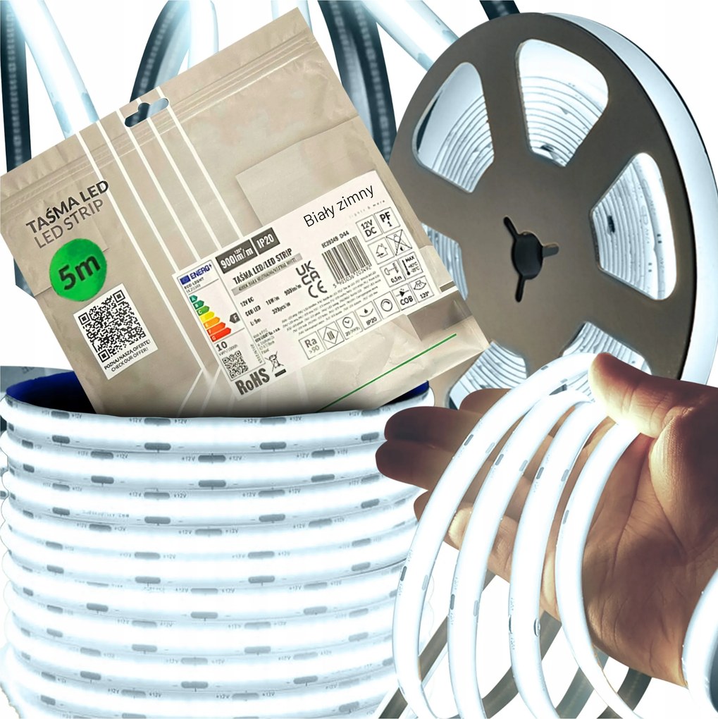 Cob Led szalag 5m Neon Homogén 320 dióda /m Hideg Fehér 12V 10W/m 6000 K