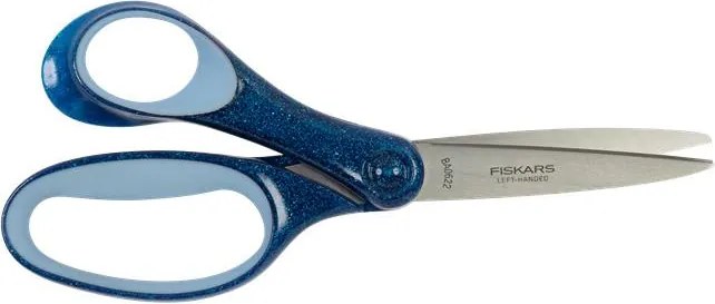 Olló, iskolai, 18 cm, balkezes, FISKARS, csillámos kék (IF1067862)