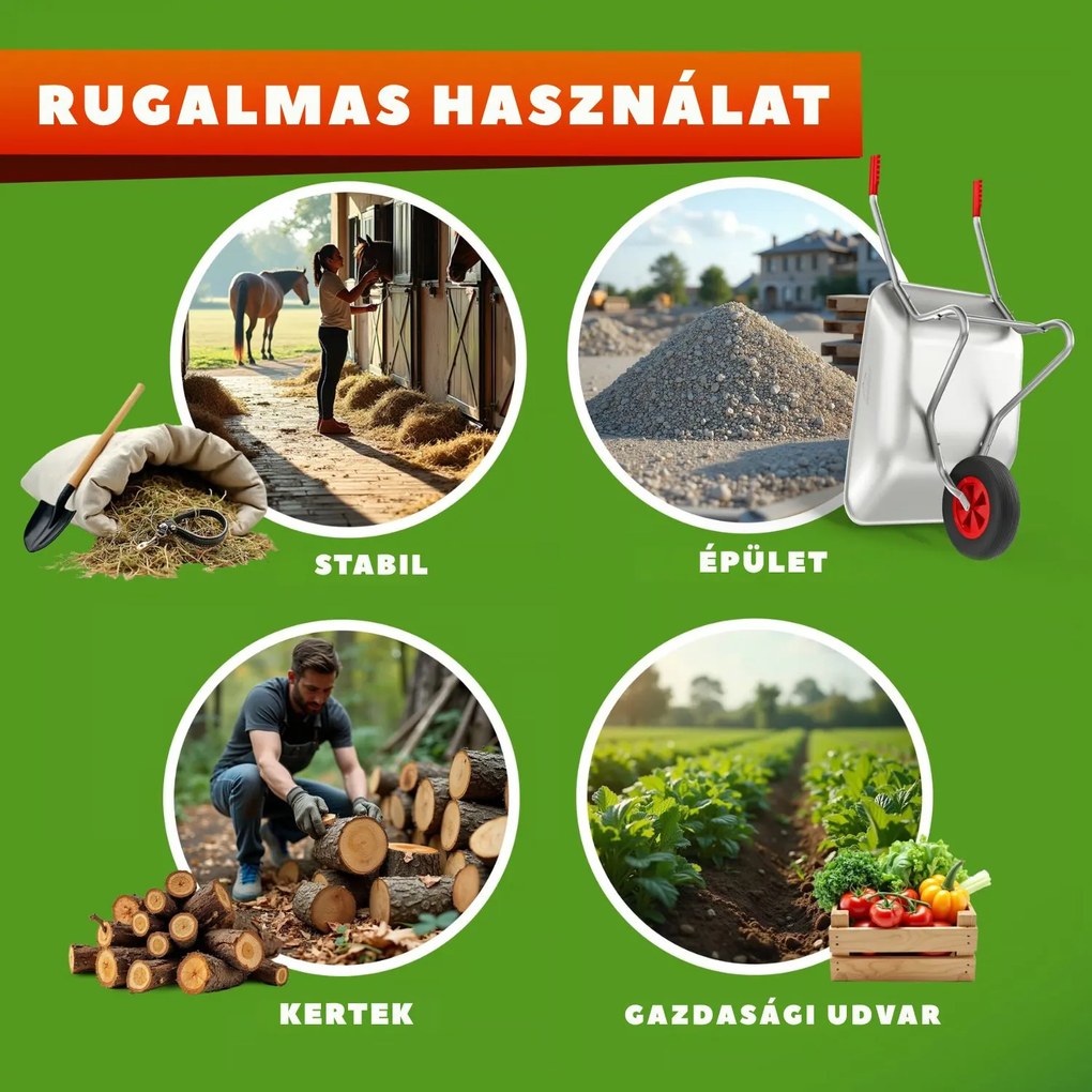 LARRY horganyzott talicska, max. kapacitás 80l/100kg, ezüst/fekete Gardebruk