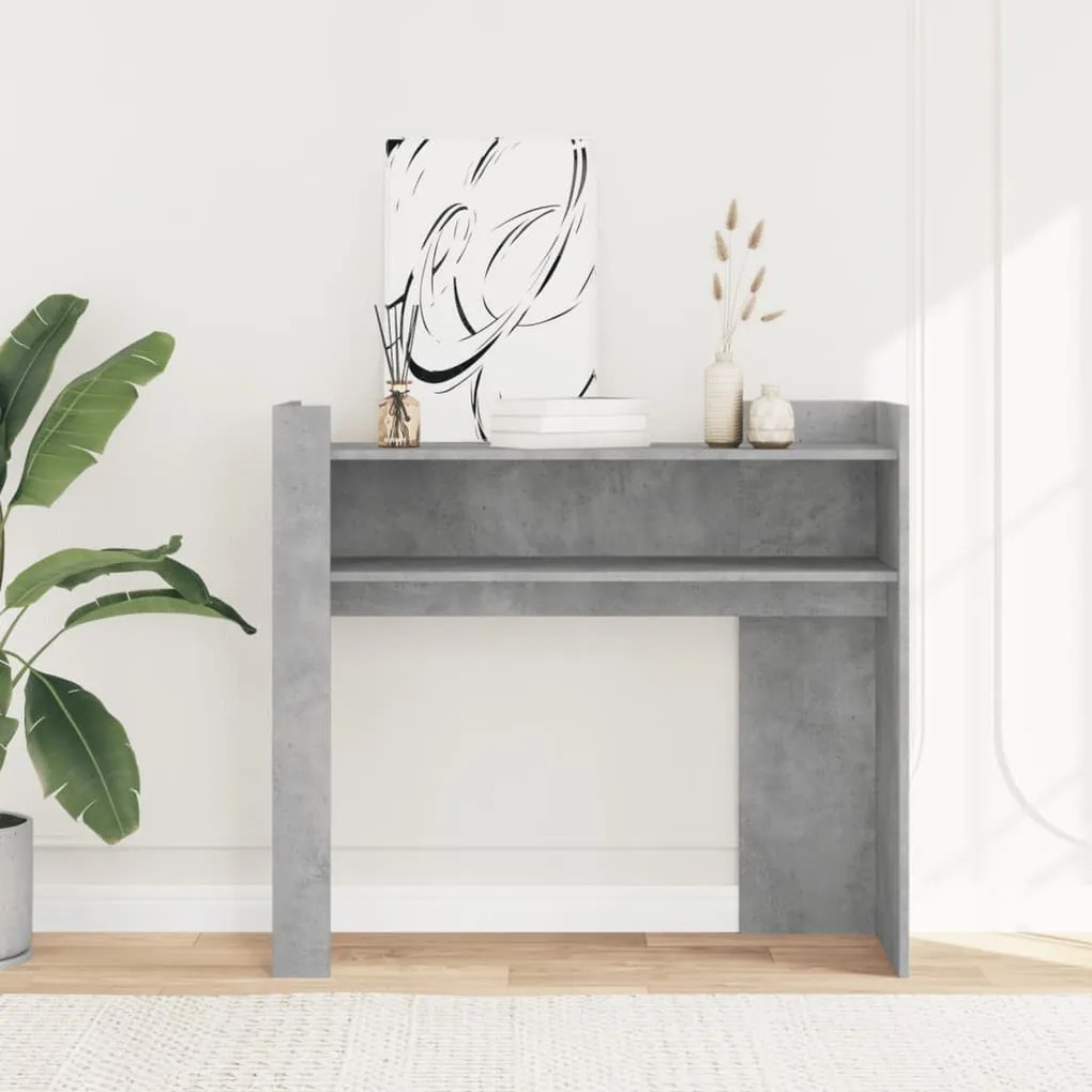 betonszürke szerelt fa tálalóasztal 100x35x90 cm