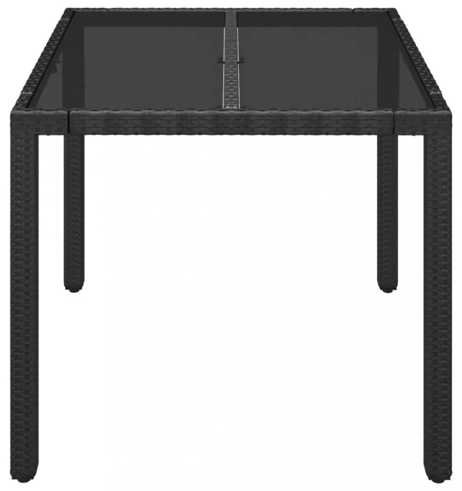 fekete polyrattan üveglapos kerti asztal 90 x 90 x 75 cm