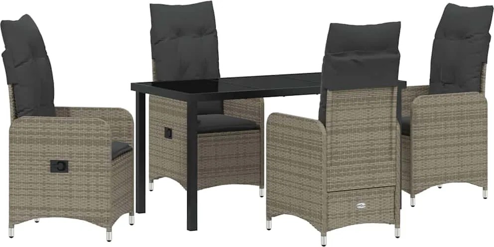 vidaXL Kert étkező szett párnával 5 pcs Szürke polirattan