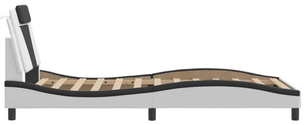 fehér és fekete műbőr ágykeret LED-világítással 100 x 200 cm