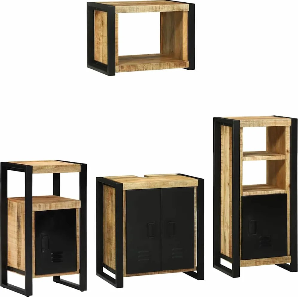 vidaXL Fürdőszoba bútor szett 4 pcs Barna és fekete Tömör Mangófát