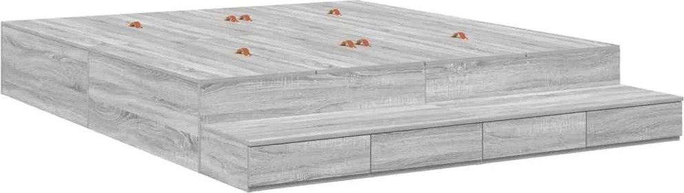 vidaXL Ágykeret tárolóval fiókkal Szürke Sonoma 200 cm Faanyag