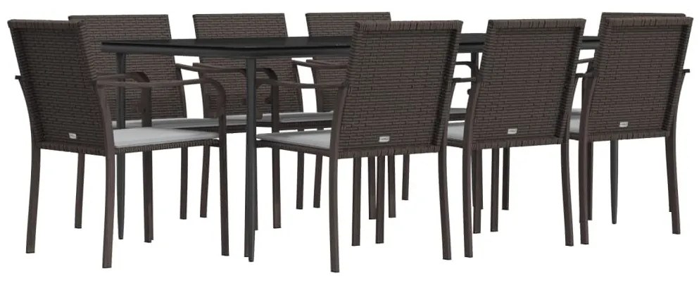 9 részes polyrattan és acél kerti étkezőgarnitúra párnával