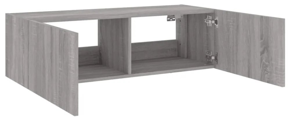 szürke sonoma színű fali TV-szekrény LED-ekkel 100 x 35 x 31 cm