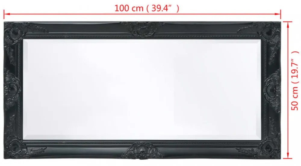 100x50 cm fekete barokk stílusú fali tükör