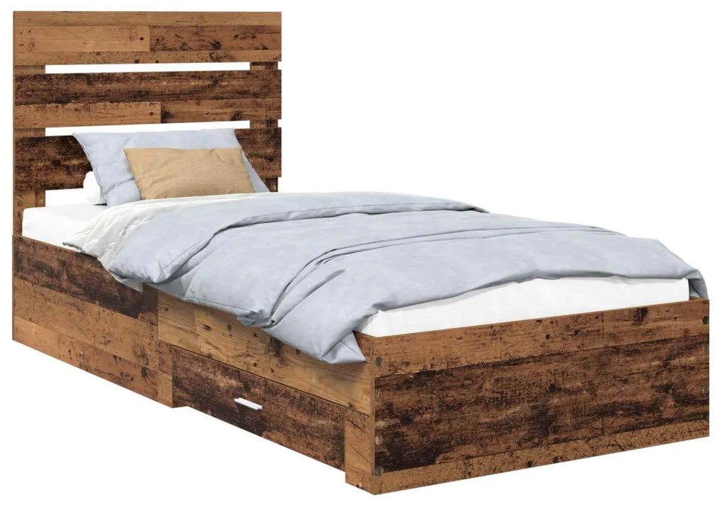 vidaXL Ágykeret fiókkal fejtámlával Öreg fa 100 x 200 cm Faanyag