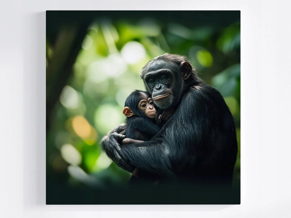 Poszter Állatok Állatvilág Majom Csimpánz Anya Gyermek 80x80