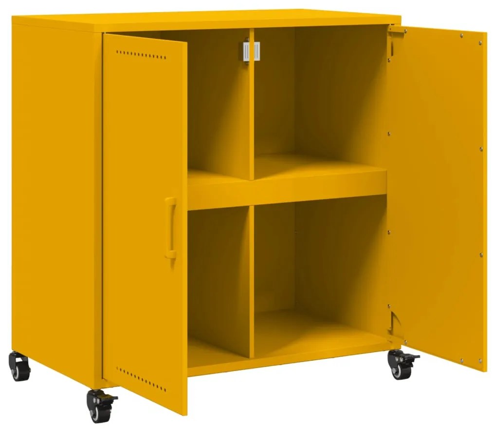 mustársárga acél tálalószekrény 68x39x72 cm