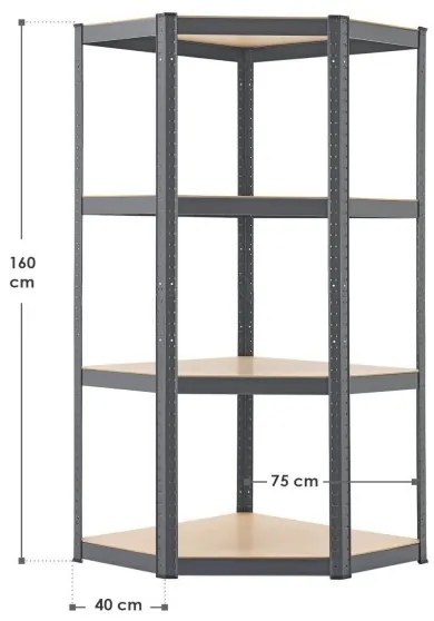 Juskys Sarokpolc - 160x75x40-75 cm - szürke