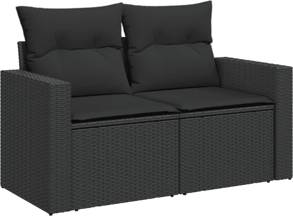 vidaXL kétszemélyes fekete polyrattan kerti kanapé párnákkal
