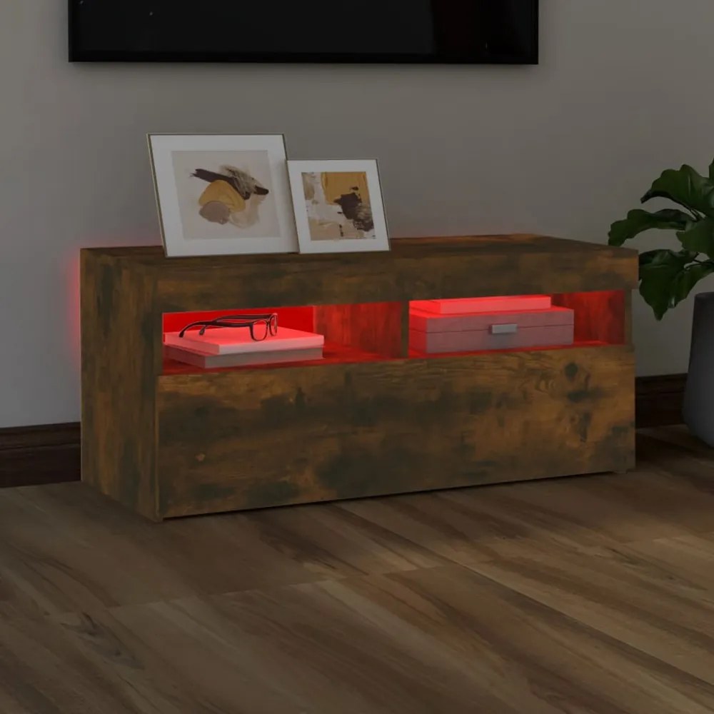 füstös tölgy színű TV-szekrény LED-ekkel 90 x 35 x 40 cm