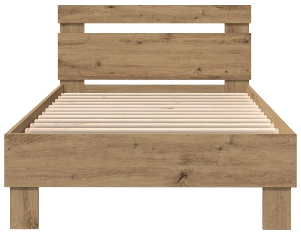 Ágykeret LED -es lámpákkal kézműves tölgy 100 x 200 cm Faanyag