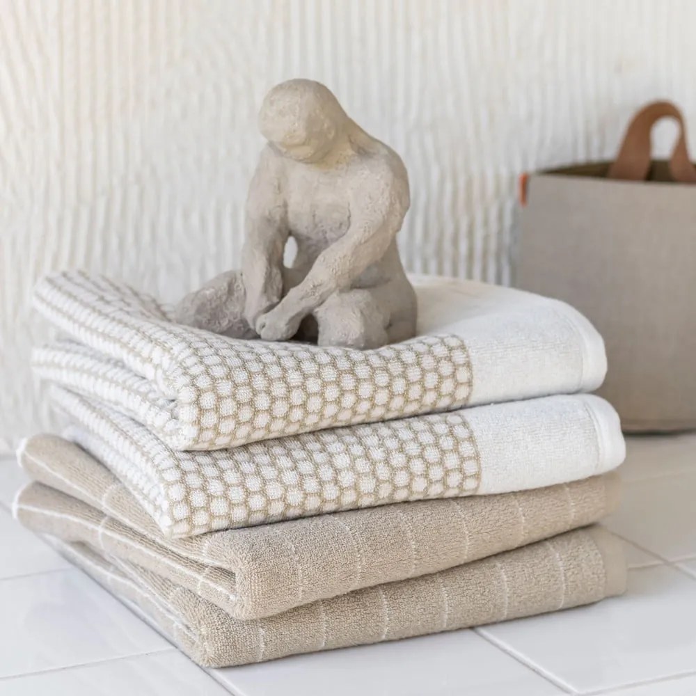 Bézs pamut törölköző szett 2 db-os 40x60 cm Tile Stone – Mette Ditmer Denmark