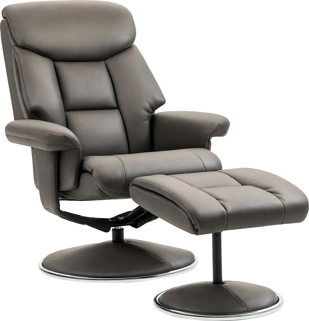 HOMCOM Fotel Ottomannal, TV Fotel Dőlésszög Szabályozó Funkcióval, Ringató Funkcióval, Magas Hátfallal, Hálószobába, Nappaliba, Műbőr, Szürke | Aosom