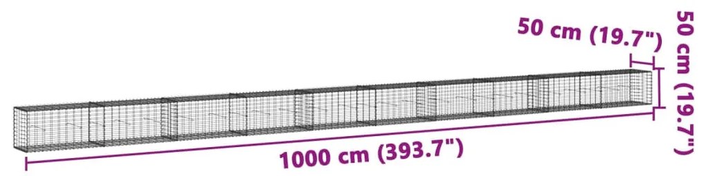 horganyzott vas gabion kosár fedéllel 1000 x 50 x 50 cm