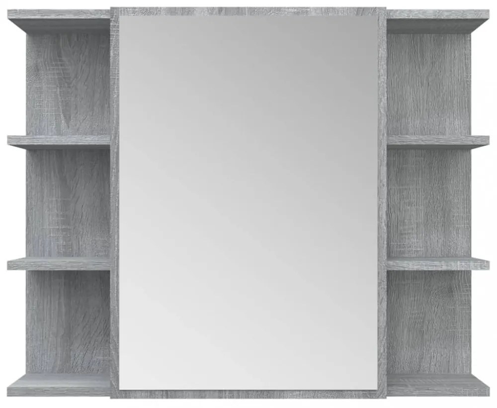 szürke sonoma színű szerelt fa tükrös szekrény 80x20,5x64 cm
