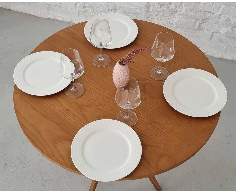 Kerek étkezőasztal kőrisfa dekoros asztallappal ø 90 cm Jubi – Ragaba