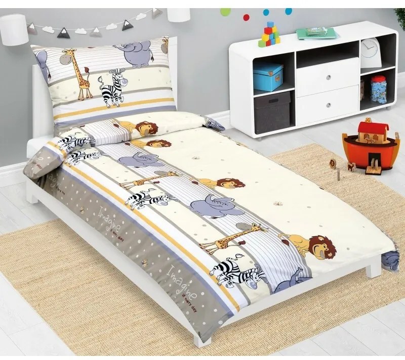 Bellatex Junior Safari bézs gyermek pamut ágynemő,140 x 200, 70 x 90 cm