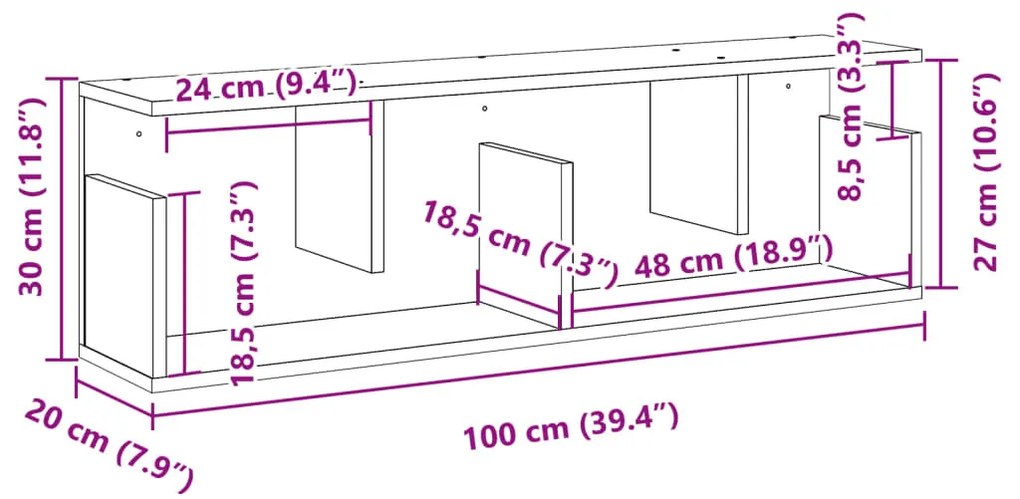 fekete szerelt fa faliszekrény 100 x 20 x 30 cm
