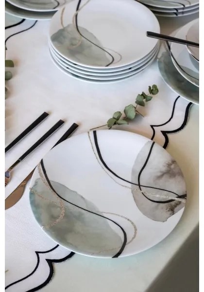24 részes porcelán étkészlet, szürke/zöld