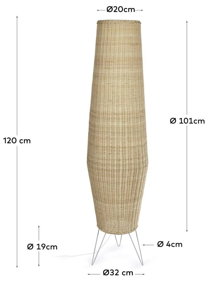 Natúr színű rattan állólámpa rattan búrával (magasság 120 cm) Kamaria – Kave Home