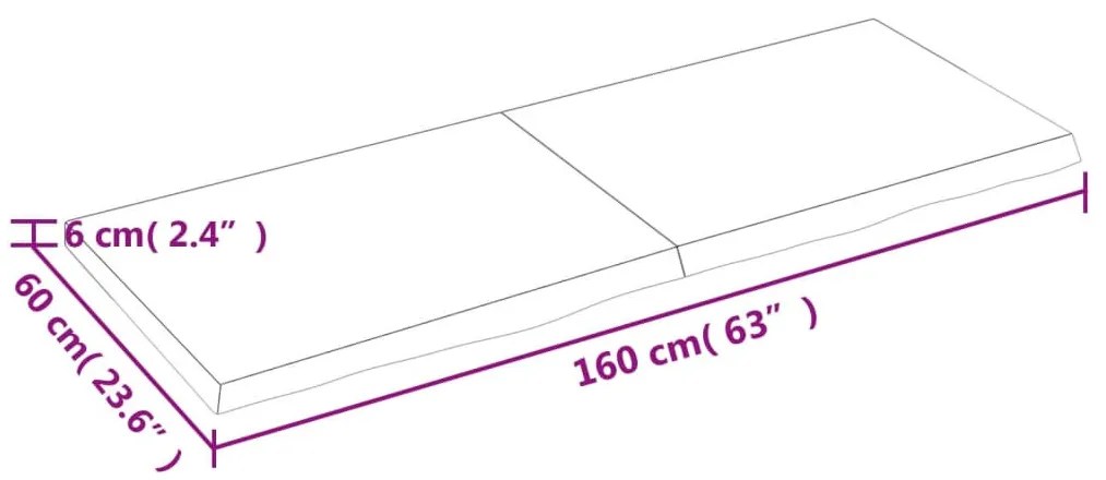 kezeletlen tömör tölgyfa fali polc 160x60x(2-6) cm