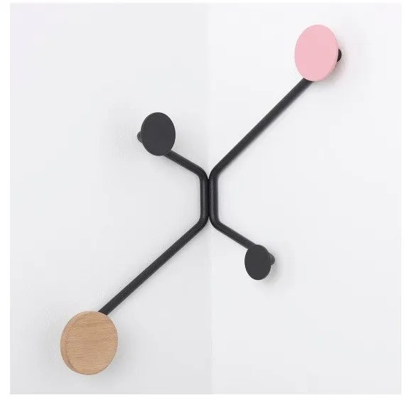 Hook fekete fali akasztó sarokba, rózsaszín részletekkel - Gazzda