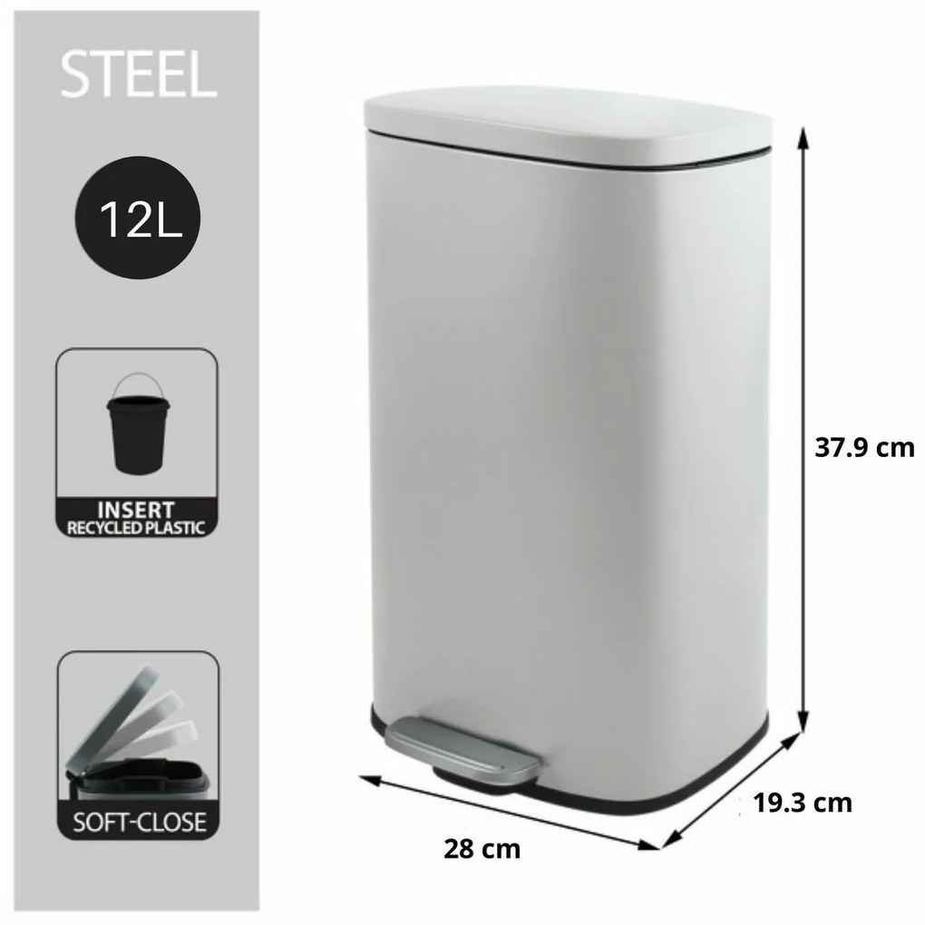 Spirella Pedálos szemetes soft-close Akira 12 l, matt fehér, 12 l