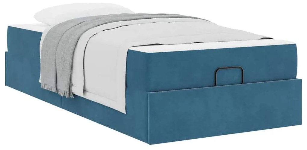 Ágykeret matracmal tárolóval Kék 80 x 200 cm Bársony