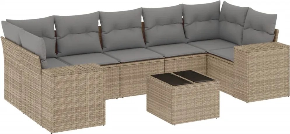 vidaXL 8 részes bézs polyrattan kerti ülőgarnitúra párnával