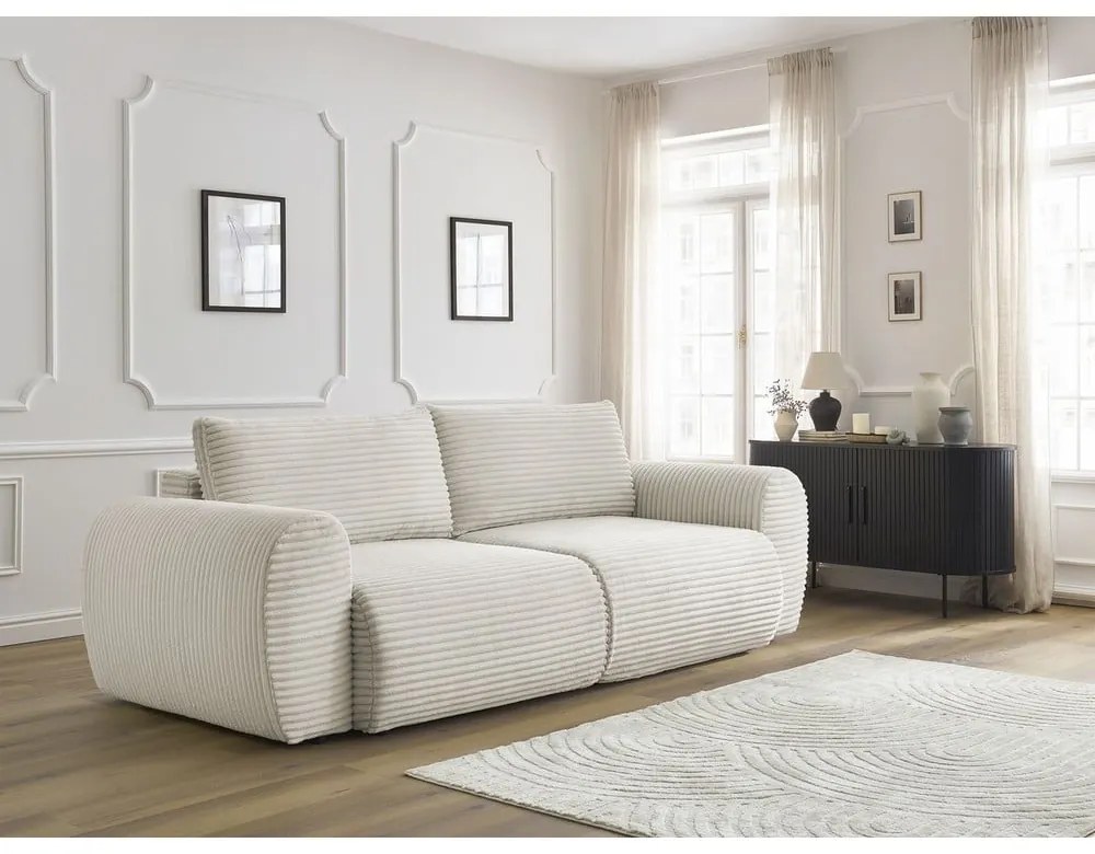 Krémszínű kordbársony kinyitható kanapé 257 cm Lucien – Bobochic Paris