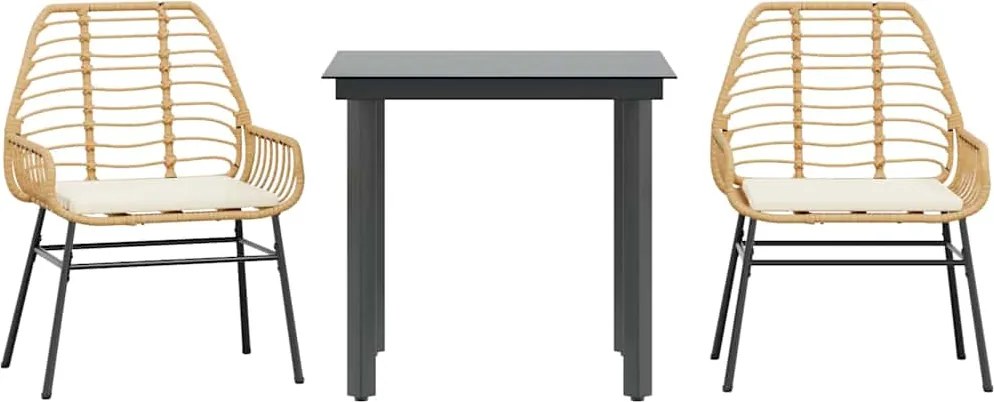 vidaXL 3 észes barna polyrattan üveg kerti étkezőgarnitúra párnával