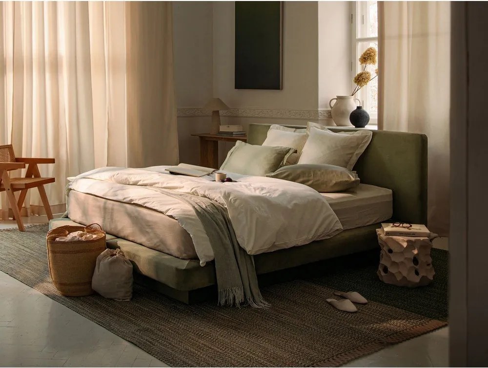 Világosszürke kárpitozott franciaágy 180x200 cm Linea – Micadoni