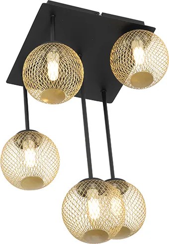 Modern mennyezeti lámpa fekete arannyal 5 lámpás - Athens Wire