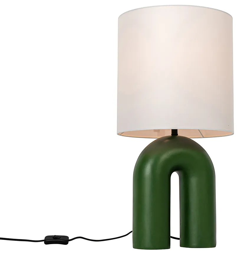Design asztali lámpa zöld fehér vászonbúrával - Lotti