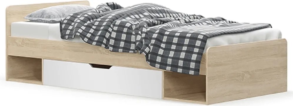 Ágy 1S/90, fehér/tölgy sonoma, TEYO