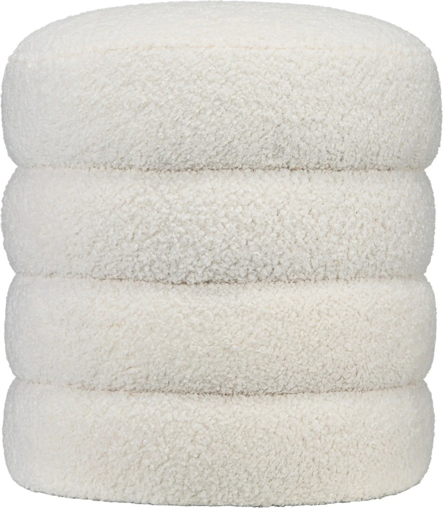 HOMCOM Kerek Puff Teddy Plüss Külsővel, Krémfehér, Ø40 x 45 cm | Aosom