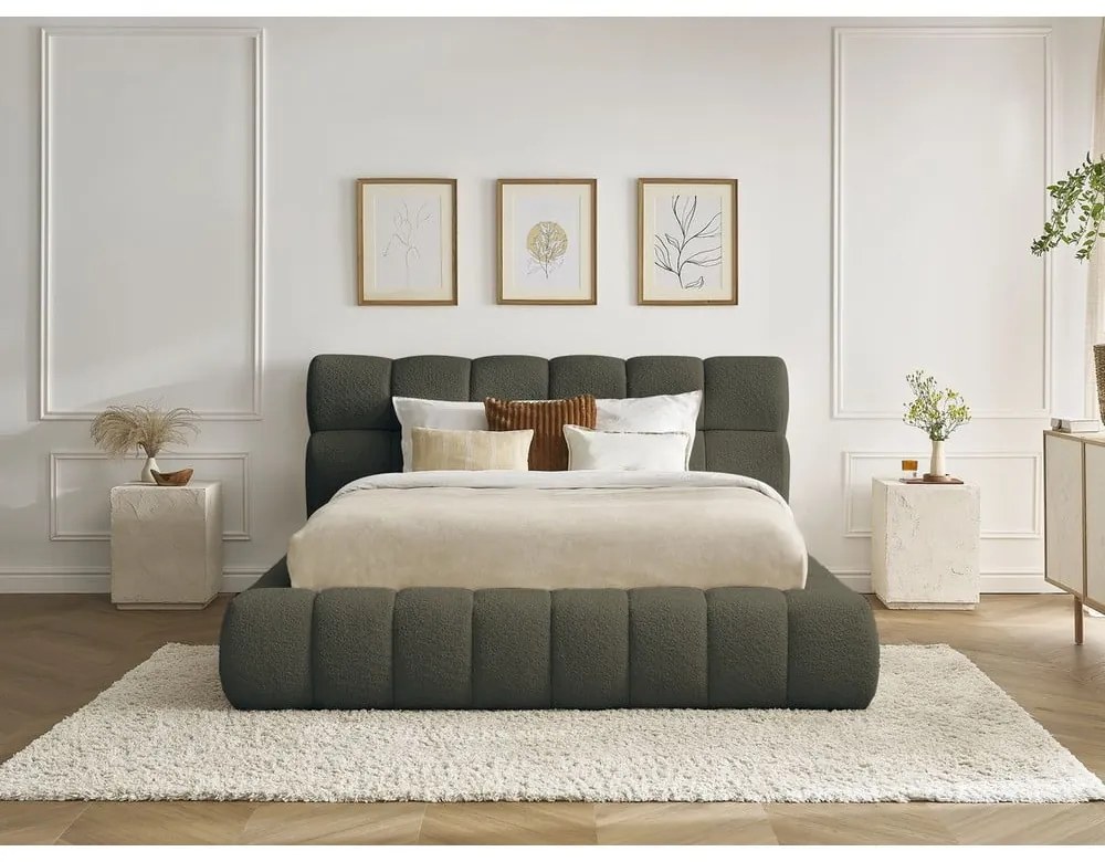 Zöld kárpitozott ágyneműtartós franciaágy ágyráccsal 180x200 cm Mont Blanc – Bobochic Paris